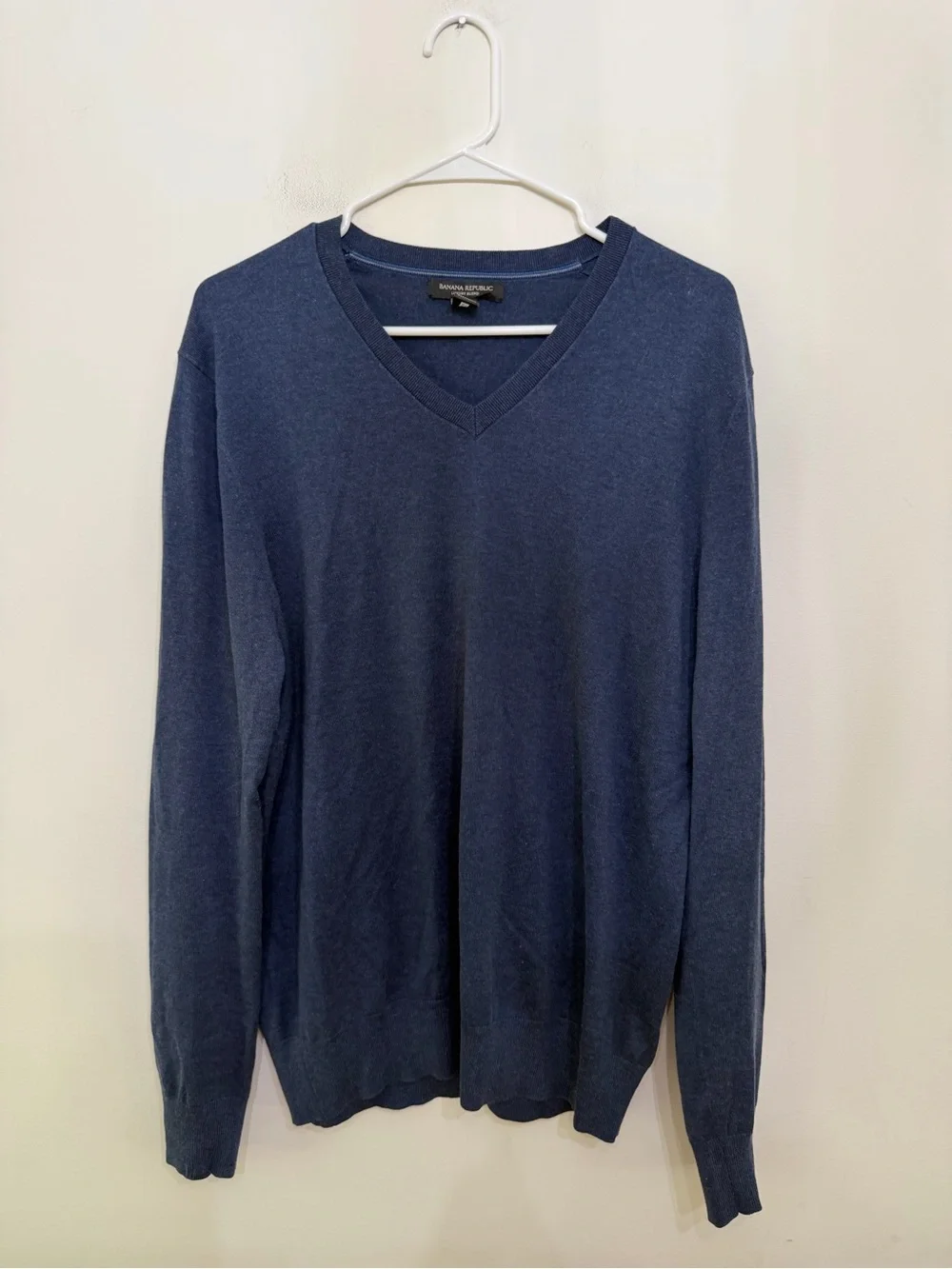 Banana Republic V-Neck Pullover Sweater Silk Cotton Cashmere Blend Blue Men’s L